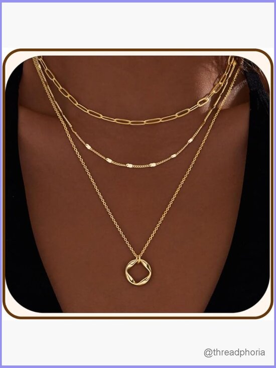 Jewelry - Layered Gold Necklaces Set with Heart Cross Bow Circle Pendants
